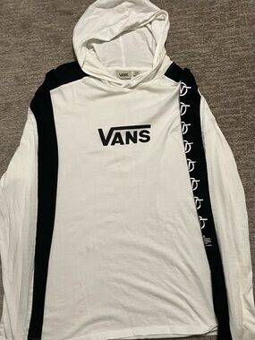 Vans White Hoodie with Black Logo and Sleeve Accents
